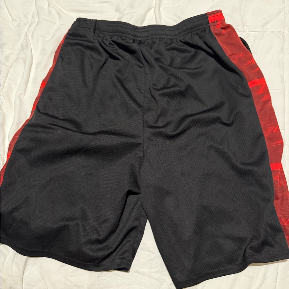Essentials Black Shorts with Red Stripes